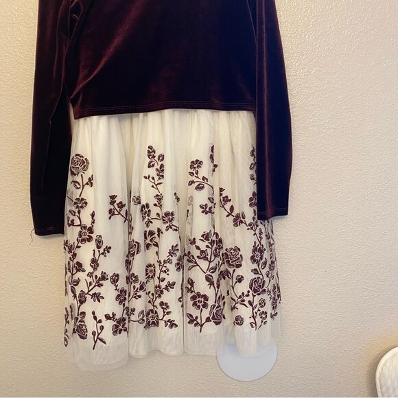Knit Works Twist Popover red velvet Dress 2 piece ivory floral skirt formal 12 - Picture 9 of 11
